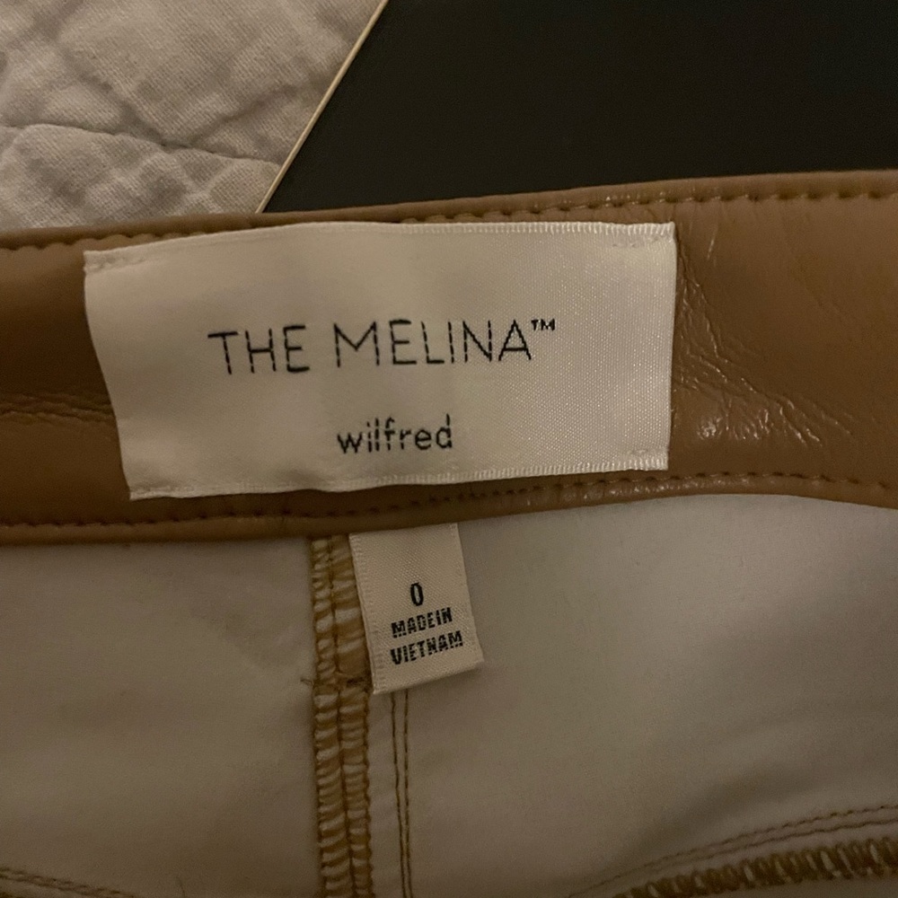 Aritzia The Melina Wilfred tan leather pants.